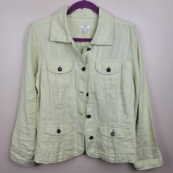 J. Jill Yellow/Green 100% Linen Jacket size S - Picture 1 of 7